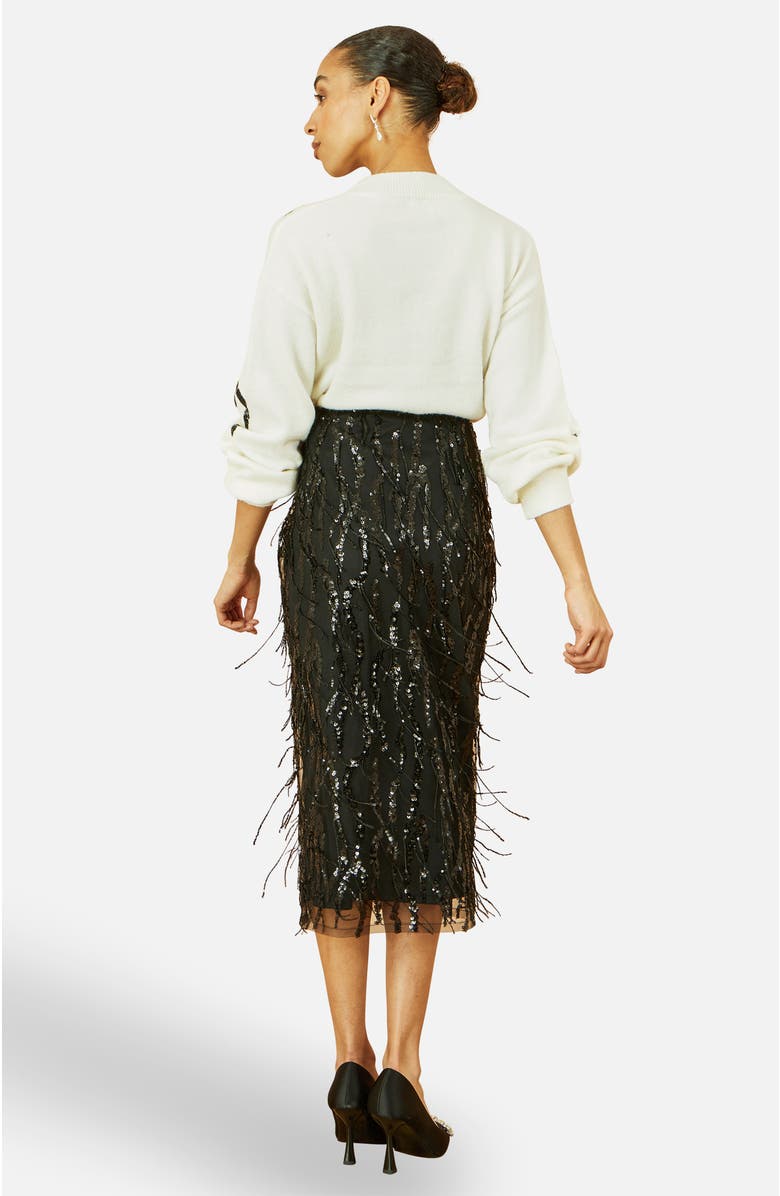 Yumi Sequinned Bow Neckline Sweater, Alternate, color, White