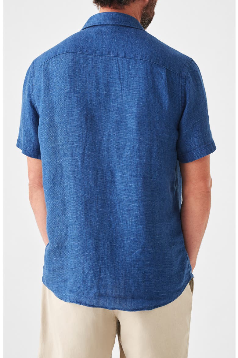 Laguna Short Sleeve Linen Shirt, Alternate, color, INDIGO BASKETWEAVE