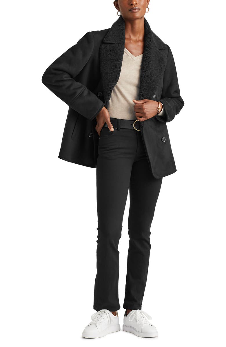 Lauren Ralph Lauren Double Breasted Faux Shearling Coat, Alternate, color,