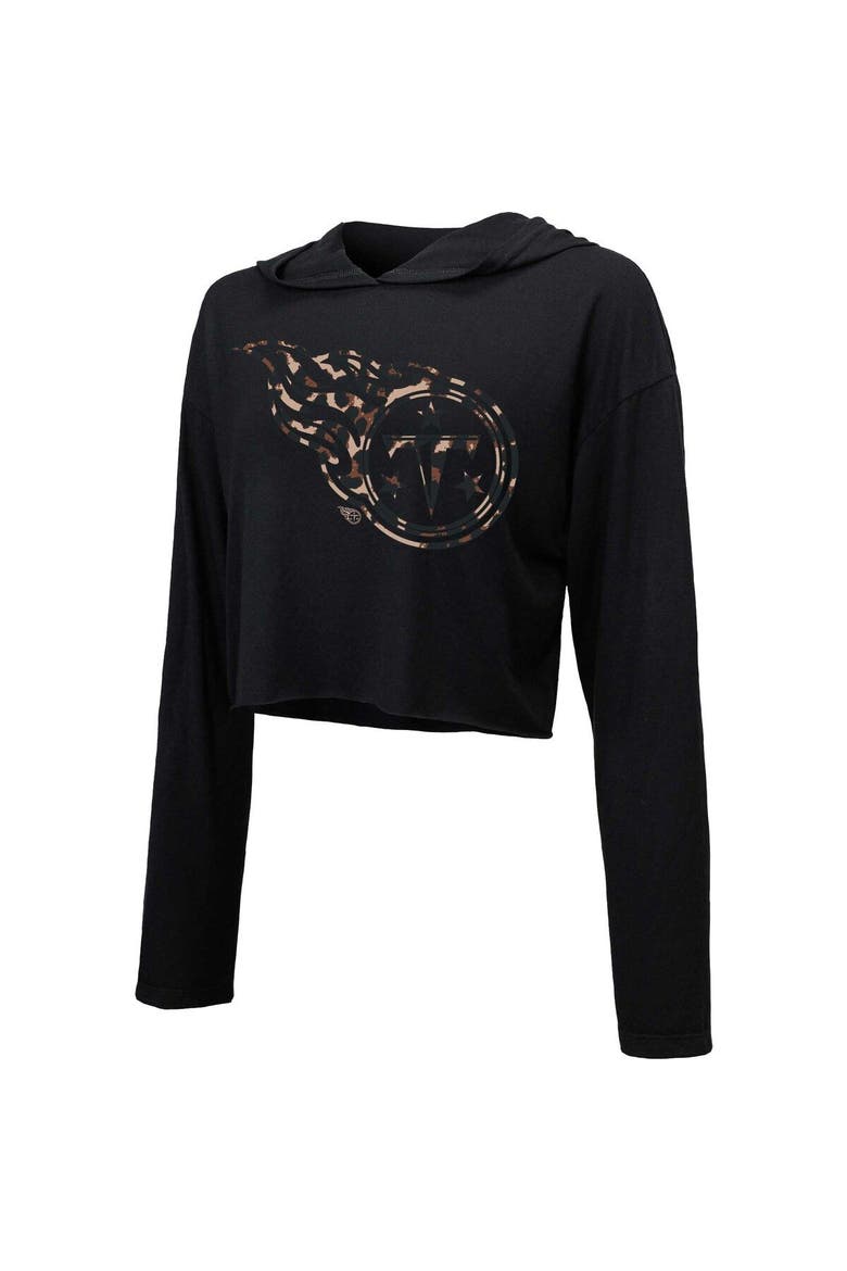 Women's Majestic Threads Black Tennessee Titans Leopard Cropped Pullover Hoodie, Alternate, color, Black