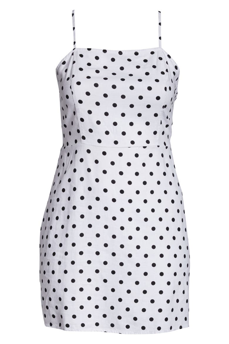 Floral Print Linen Blend Minidress, Alternate, color, WHITE BLACK POLKA DOT