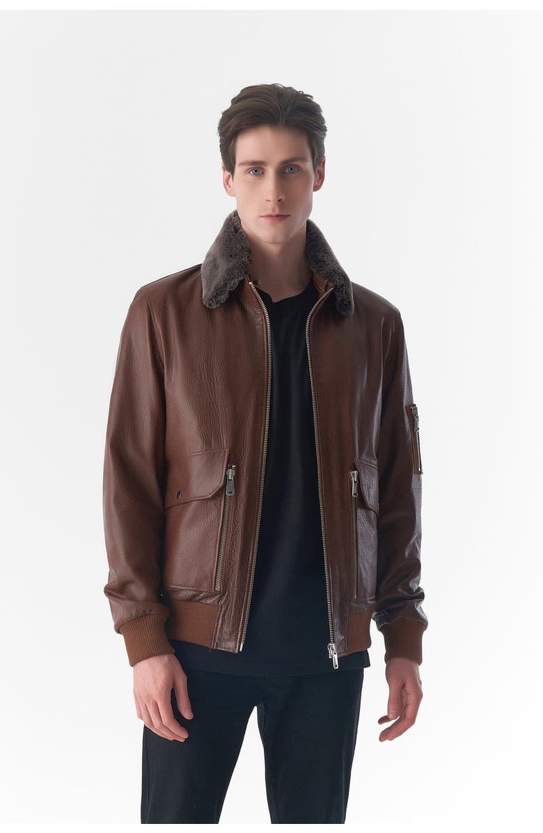 FURNIQ UK Lucas Leather Jacket, Main, color, Tan Brown