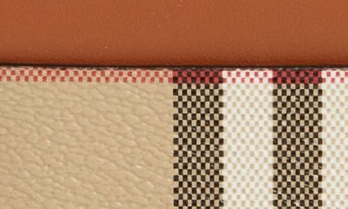 Shop Burberry Sandon Check Canvas & Leather Card Case In Vntg Chk/briar Brown