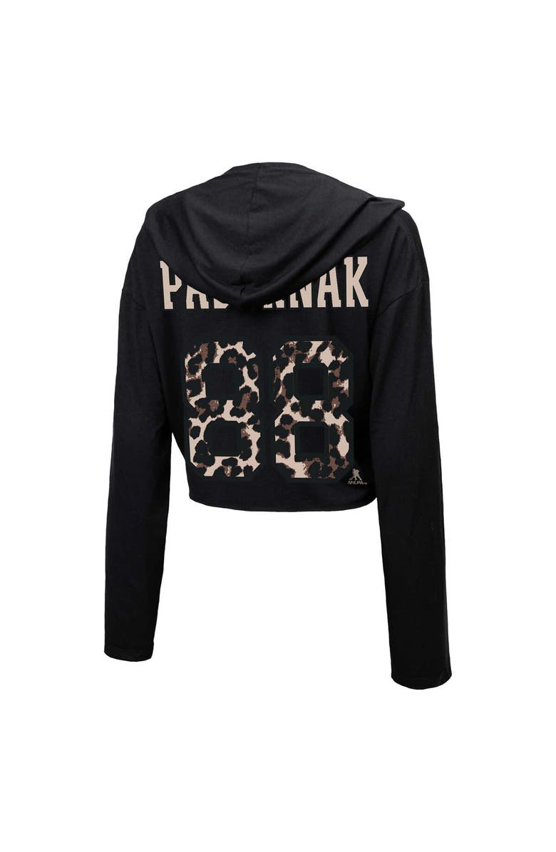 Majestic Threads Women's Majestic Threads David Pastrnak Black Boston Bruins Leopard Print Name & Number Cropped Pullover Hoodie, Alternate, color,