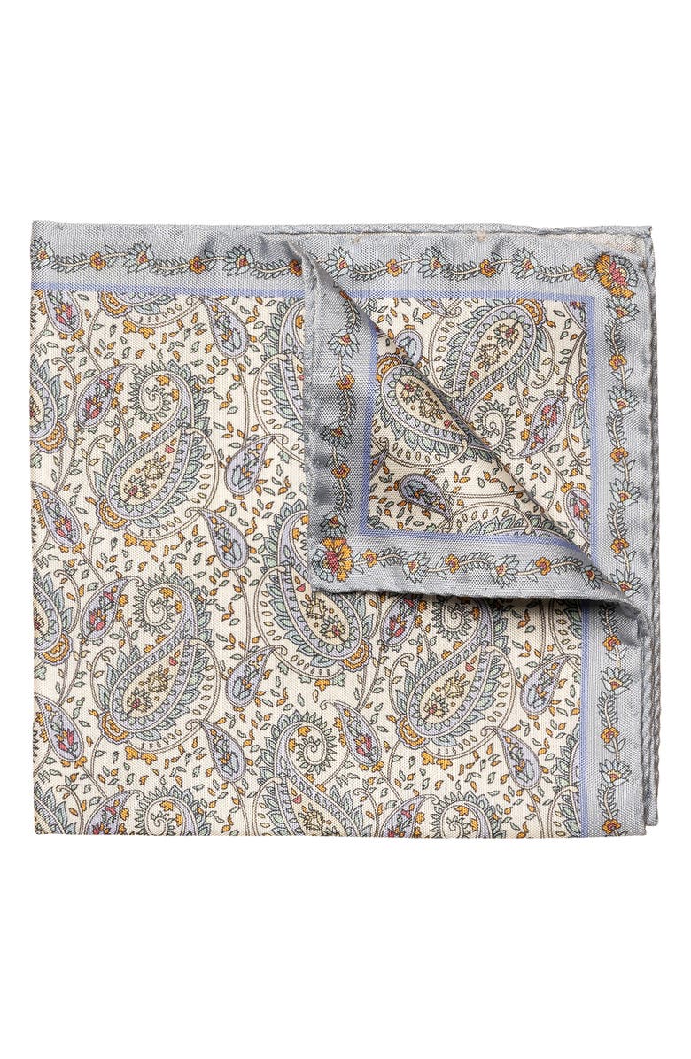 Eton Paisley Silk Pocket Square, Main, color, Lt/ Pastel Blue