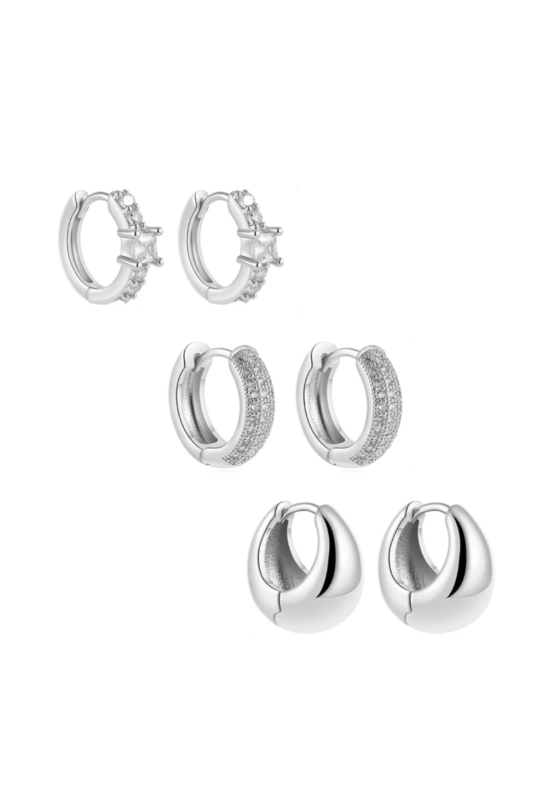 Dainty Huggie Hoop Earrings -3 Pairs, Main, color, Silver