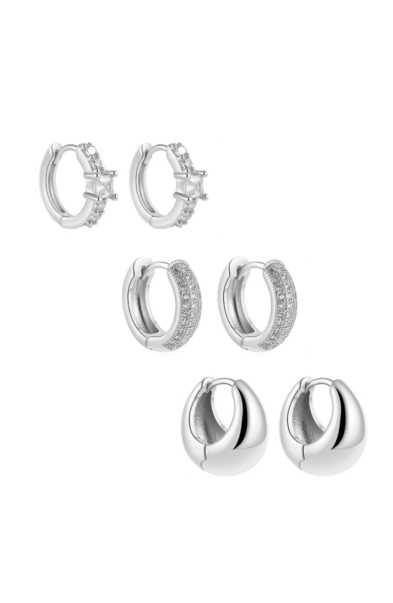 Hollywood Sensation Dainty Huggie Hoop Earrings -3 Pairs, Main, color, Silver