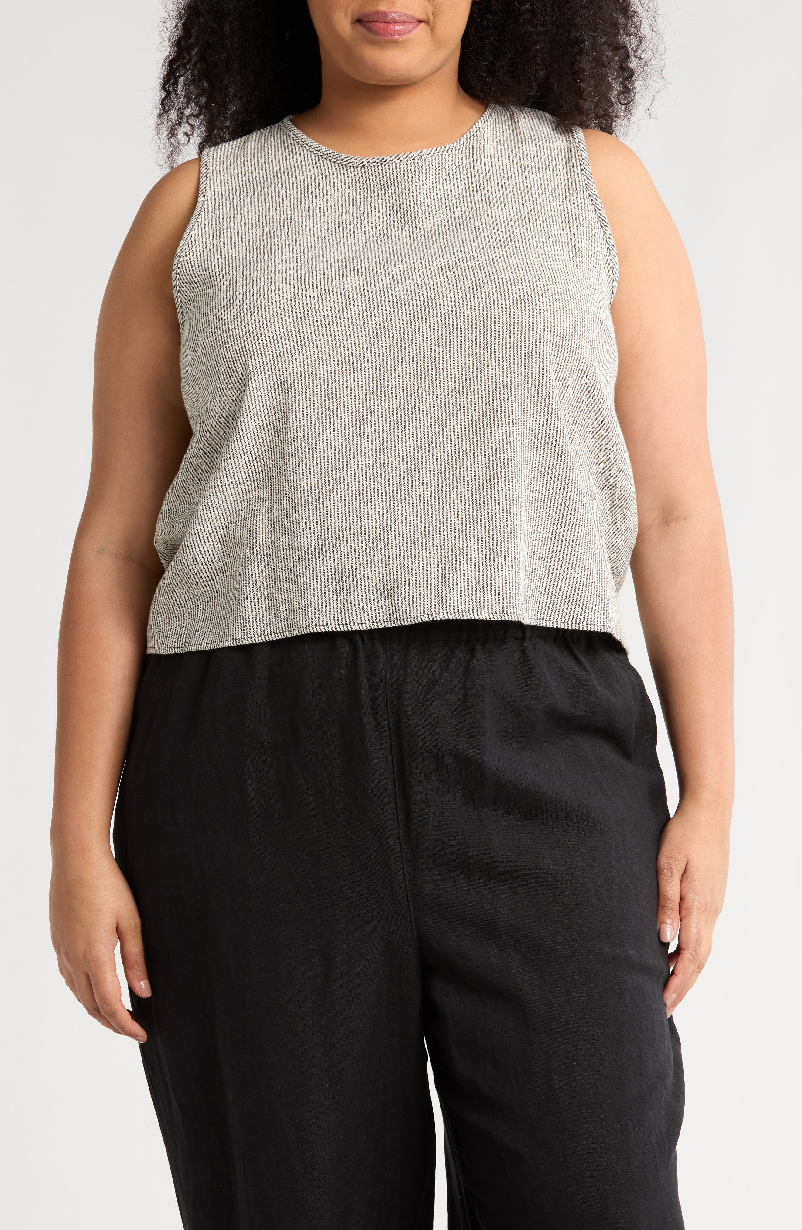 Renee C Stripe Sleeveless Cotton Blend Crop Top