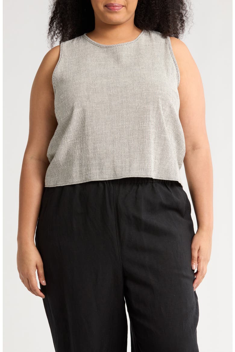 Stripe Sleeveless Cotton Blend Crop Top, Main, color, GREY