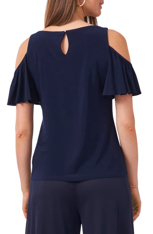Chaus Rhinestone Trim Cold Shoulder Top In Blue