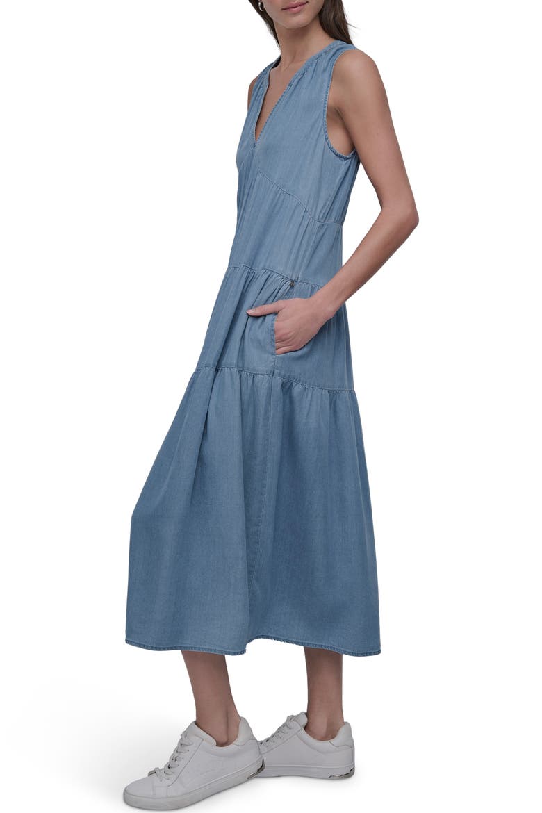 Sleeveless Tencel™ Lyocell Chambray Tiered Dress, Alternate, color, CHAMBRAY