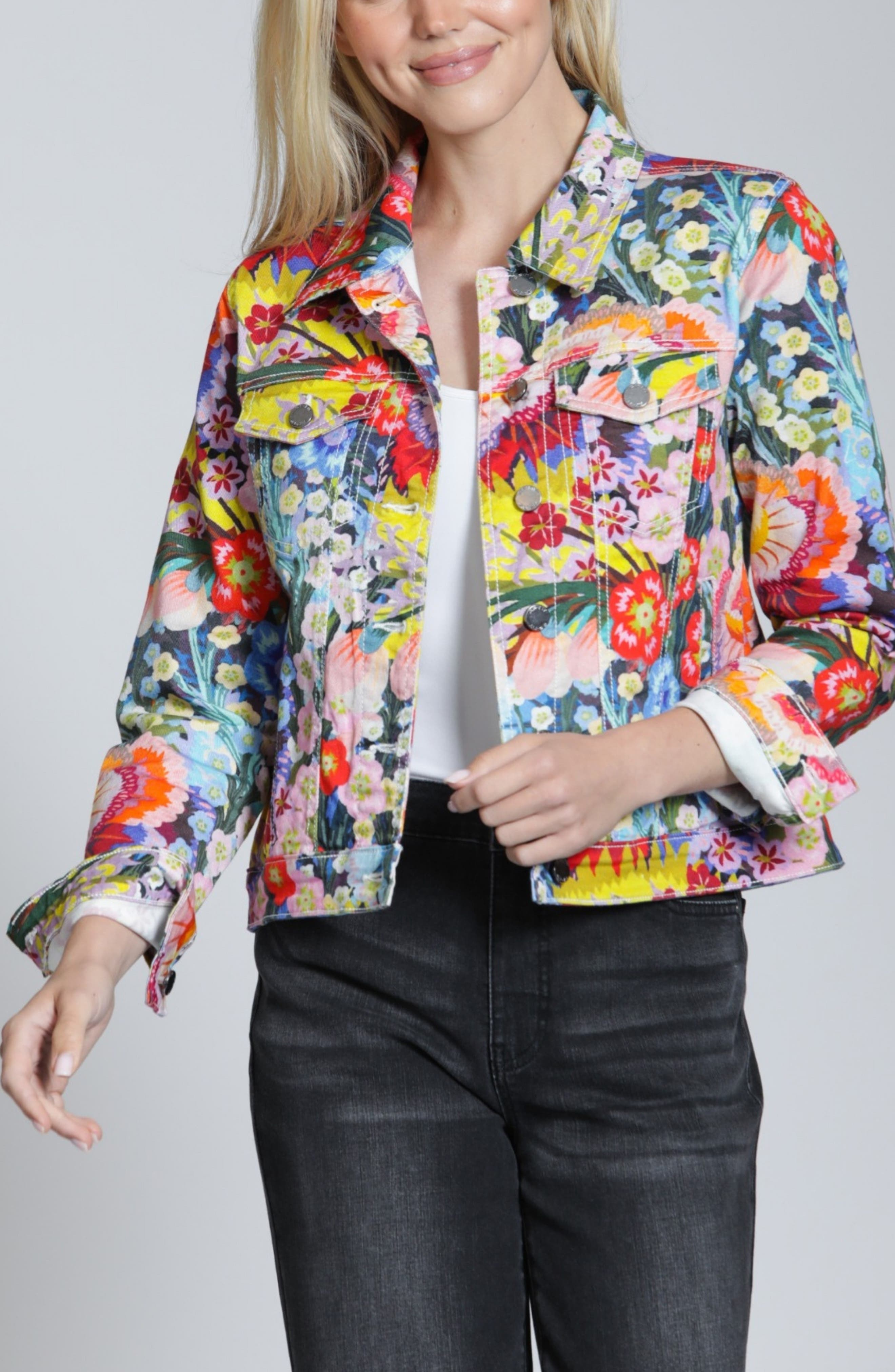 Apny Print Denim Jacket In Multi