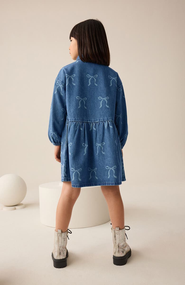 NEXT Kids' Bow Diamante Long Sleeve Denim Shirtdress, Alternate, color, Blue