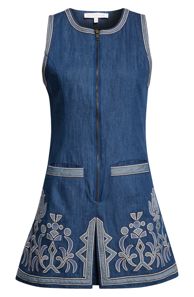 Ramy Brook Paulina Embroidered Sleeveless Denim Minidress, Alternate, color, 