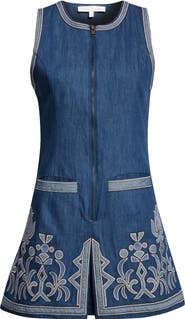 Ramy Brook Paulina Embroidered Sleeveless Denim Minidress