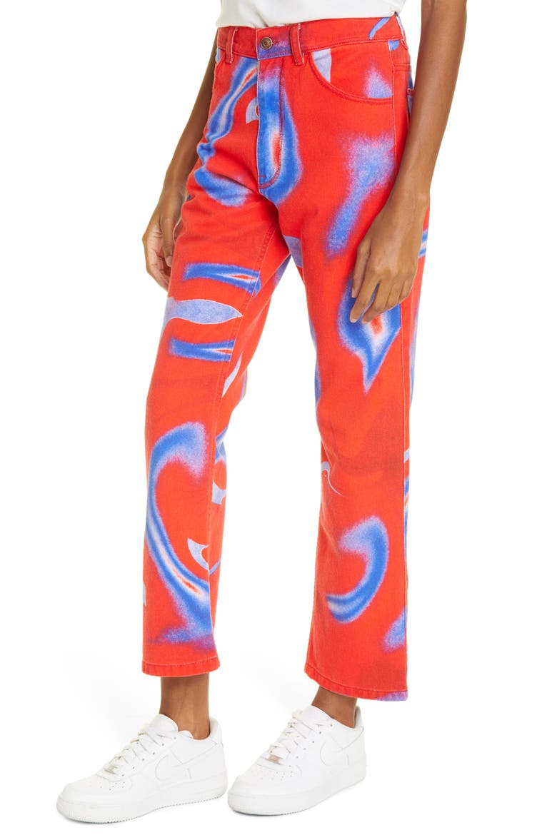 Unisex Print Straight Leg Jeans, Alternate, color, BLUE