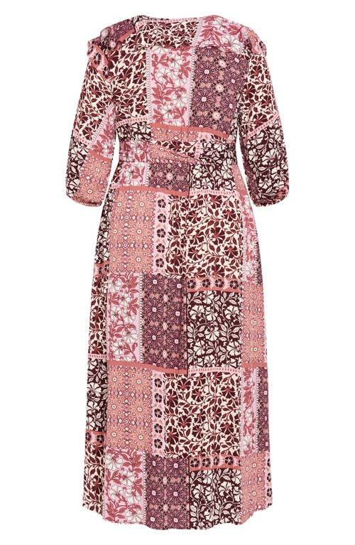 City Chic Romina Print Long Sleeve Maxi Dress In Pink
