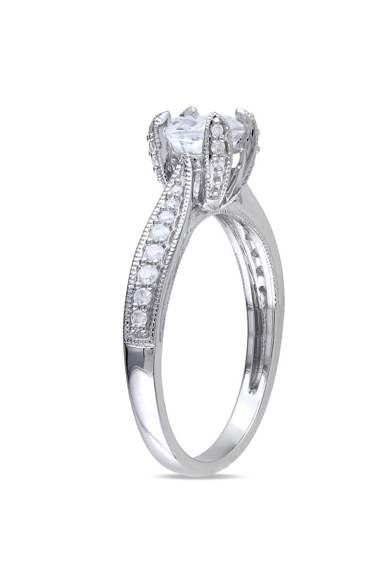 Created White Sapphire & Diamond Engagement Ring, Alternate, color, Sterling Silver