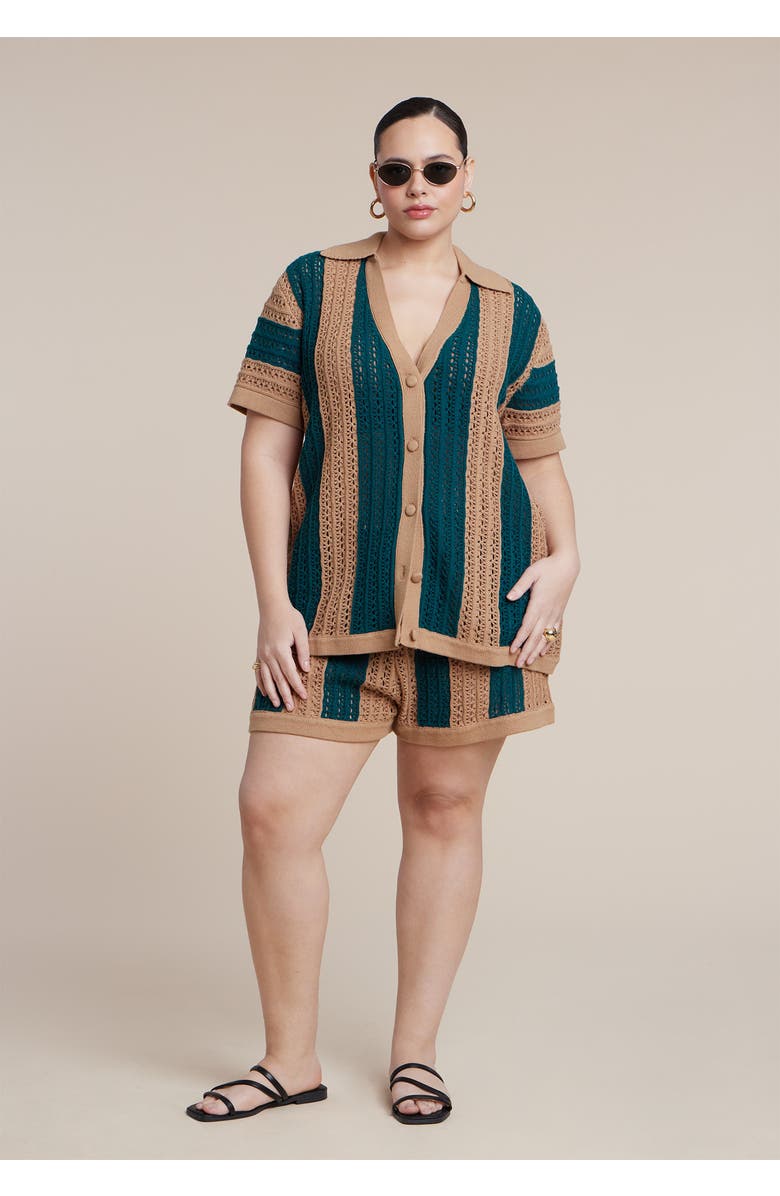 ELOQUII Crochet Knit Short, Alternate, color, Celadon Stripe