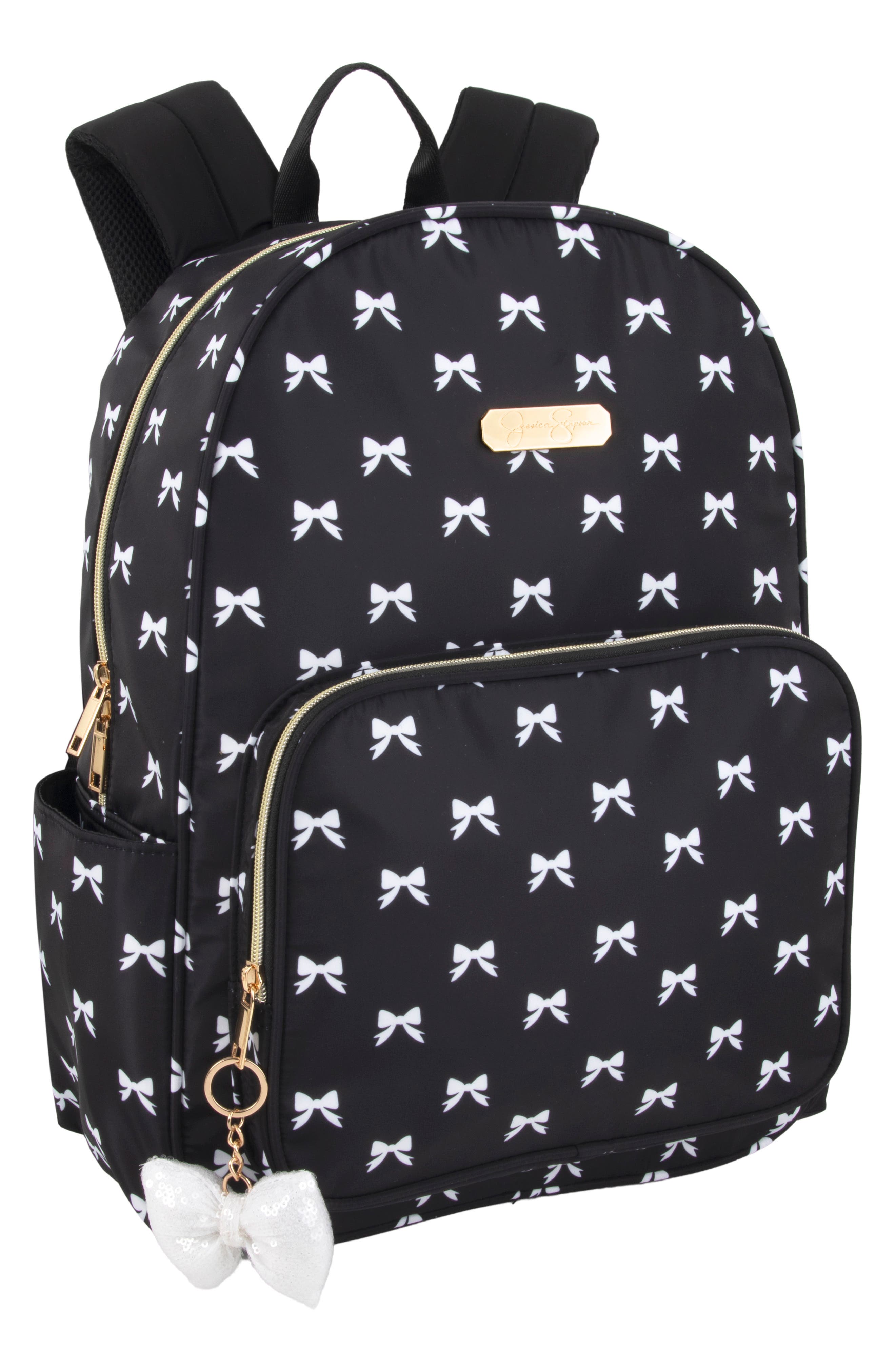Jessica Simpson Bow Print Nylon Backpack, Alternate, color, Black
