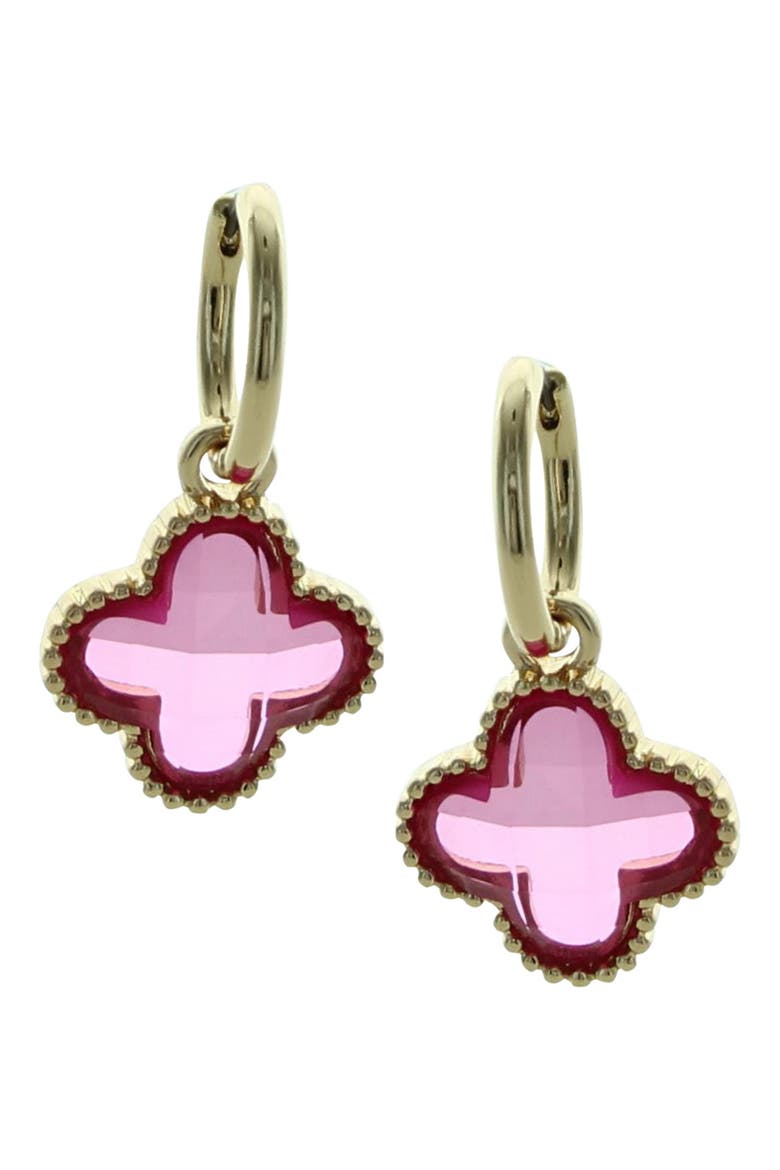 Ayan Crystal Drop Huggie Hoop Earrings, Main, color, GOLD / PINK