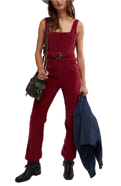 Free People Party Starter Belted Velvet Jumpsuit In Holly Berry