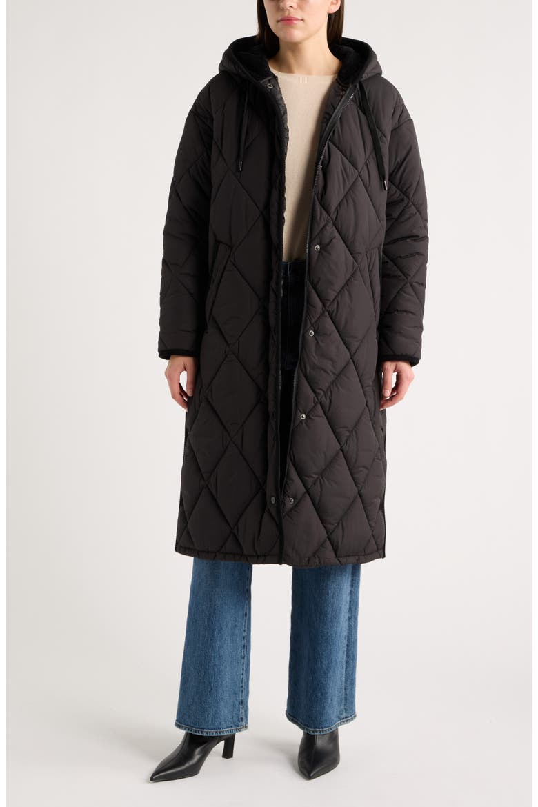 Sleeping Bag Quilted Coat, Main, color, BLACK
