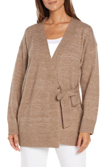 Three Dots Jo Wrap Cardigan In Taupe/gray