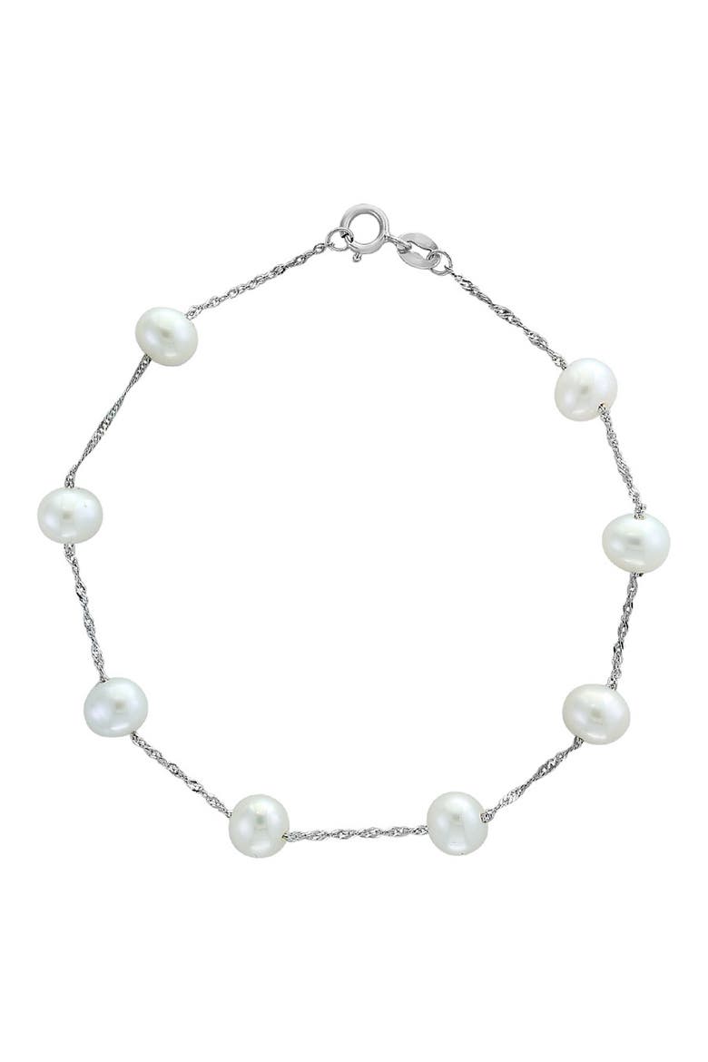 14K White Gold Freshwater Pearl Station Bracelet, Main, color, WHITE