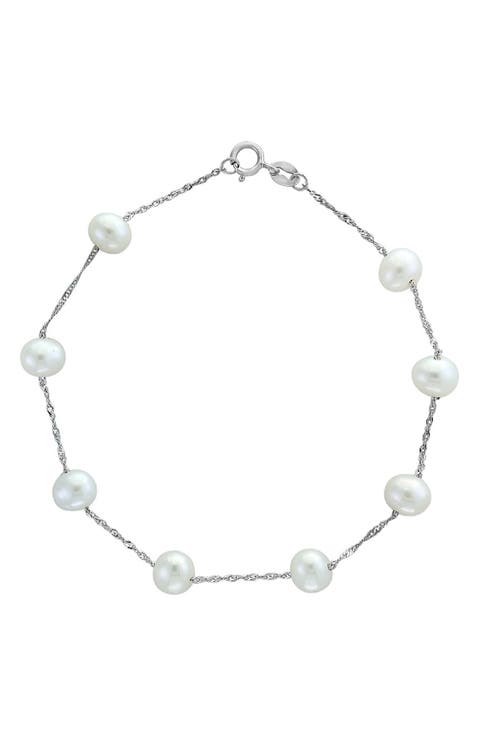 14K White Gold Freshwater Pearl Station Bracelet