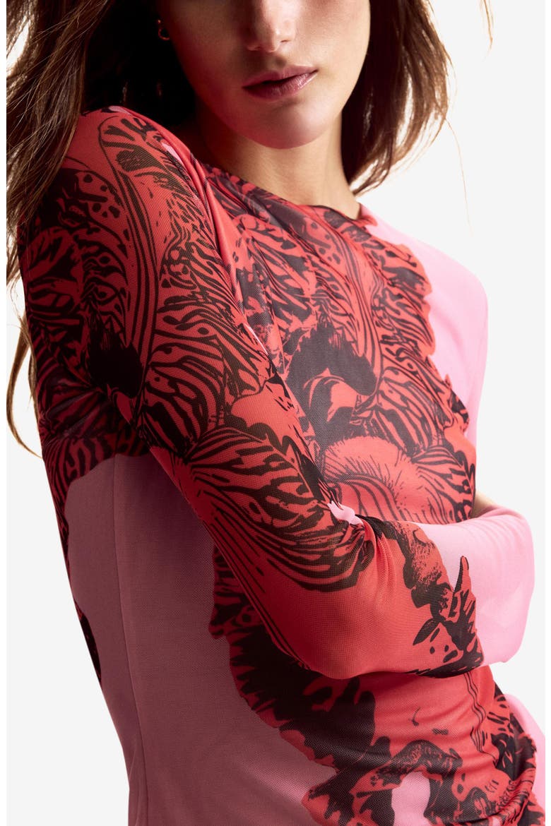 Printed Stretch Mesh T-Shirt, Alternate, color, PINK