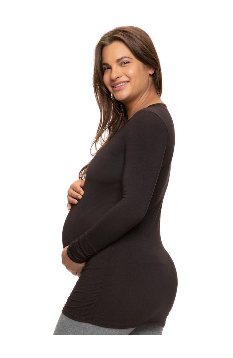 Felina Cotton Modal Maternity Side Shirred Long Sleeve Crewneck Shirt, Alternate, color, Black