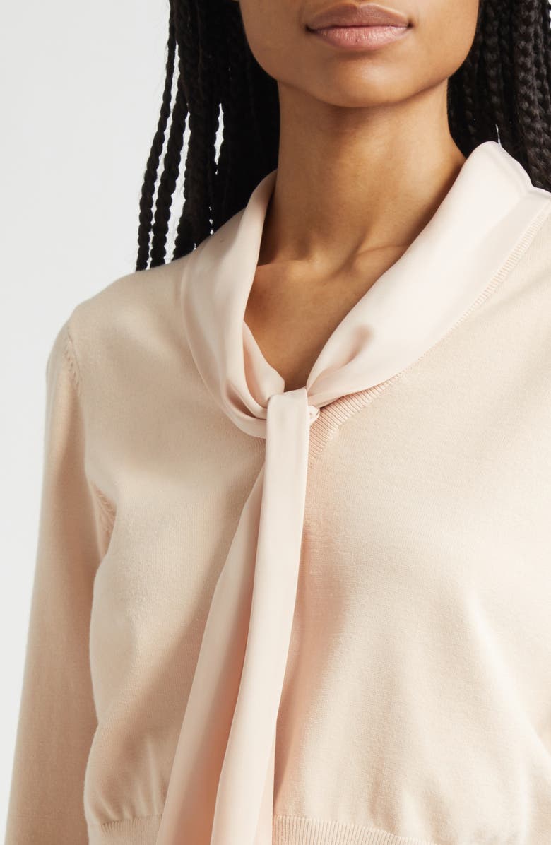 Cinq à Sept Lenu Tie Neck Crop Sweater, Alternate, color, Blush Dune