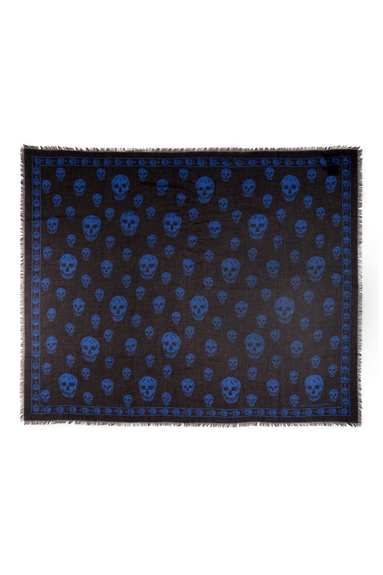 Alexander McQueen Skull Print Modal & Silk Scarf, Alternate, color, BLACK/ OCEAN BLUE