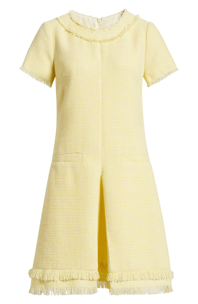 Eliza J Fringe Detail Tweed A-Line Dress, Alternate, color, Butter