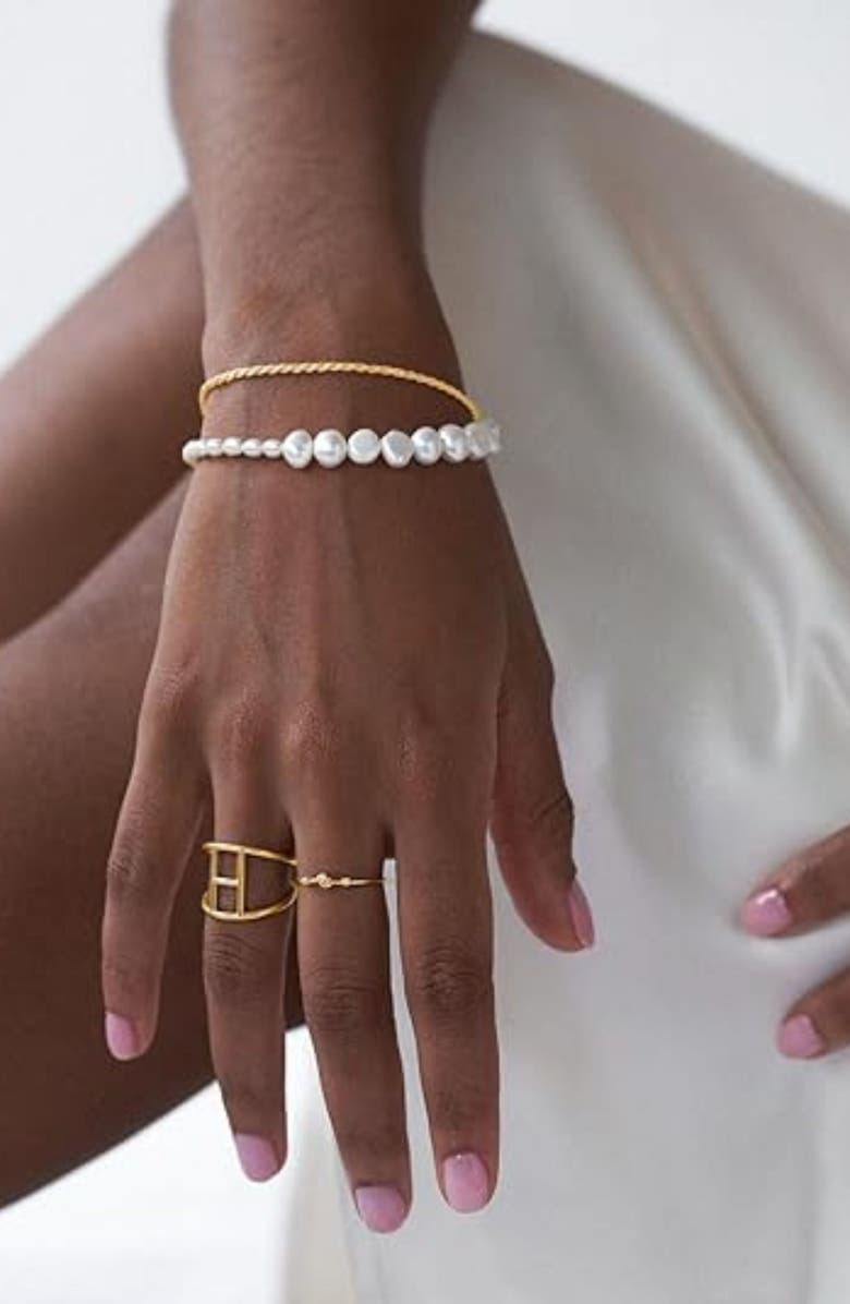 Oak & Luna Designer Kai Genuine Pearl Bracelet & Anklet in Gold-Plated Sterling Silver, Alternate, color, Pearl And 18K Gold Plated