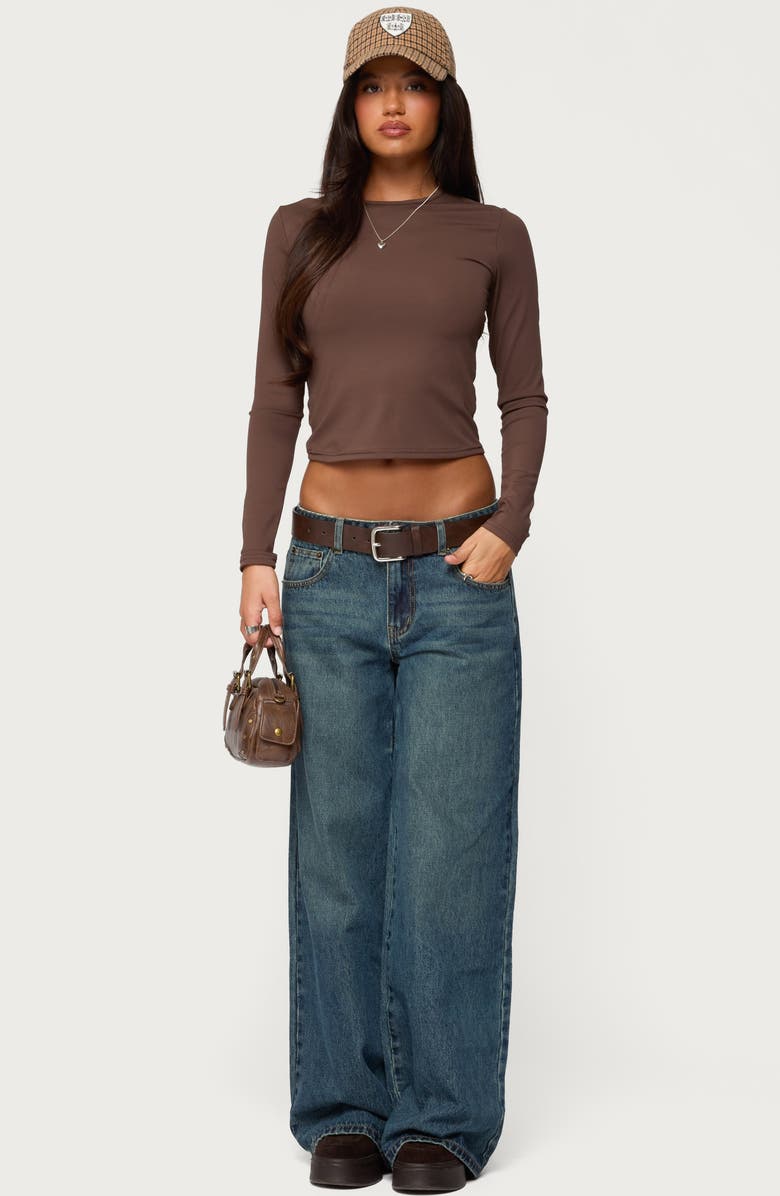 EDIKTED Tay Long Sleeve Crop Top, Alternate, color, Brown