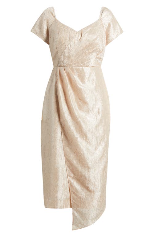 Shop Tahari Asl Crinkle Satin Dress In Champagne