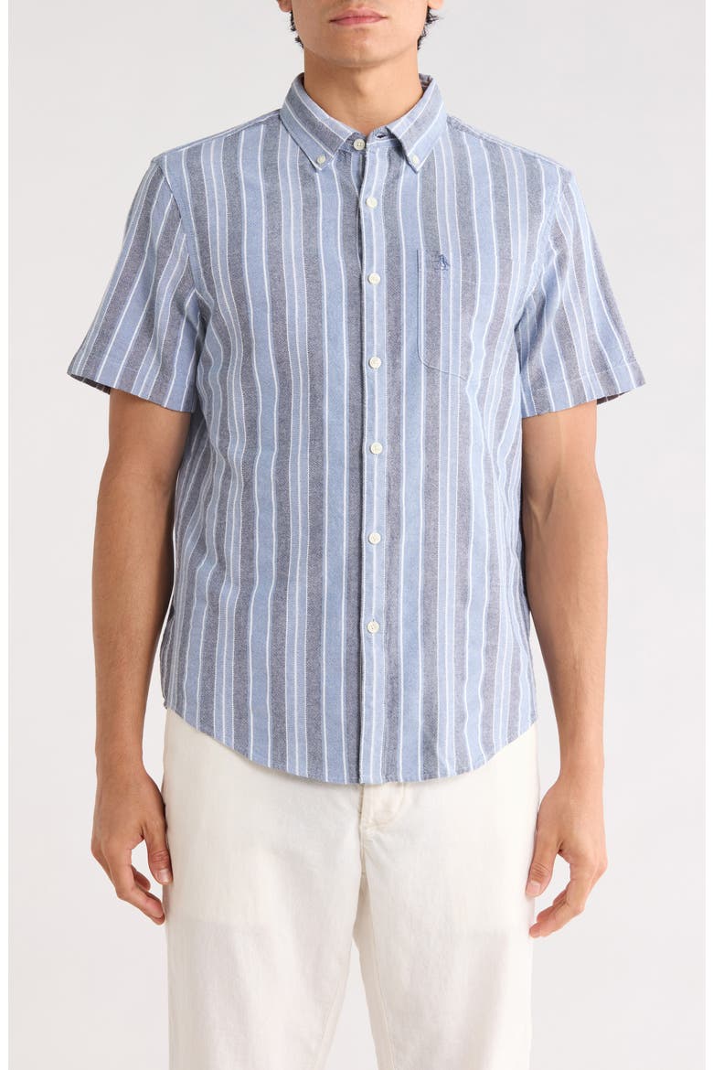 Stripe Cotton Button-Up Shirt, Main, color, COPEN BLUE