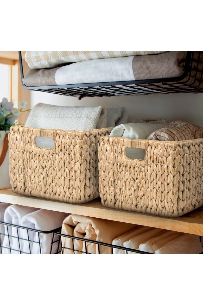 Leif Rustic Minimalist Hand-Woven Hyacinth Nesting Baskets with Handles, Alternate, color, Natural
