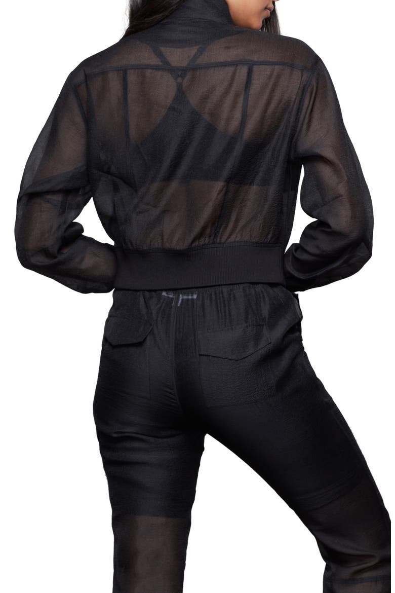 Sheer Crop Bomber Jacket, Alternate, color, BLACK001