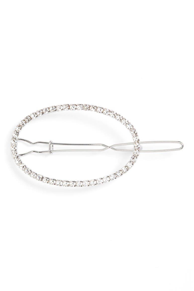 Crystal Oval Barrette, Main, color, SILVER/ CRYSTAL