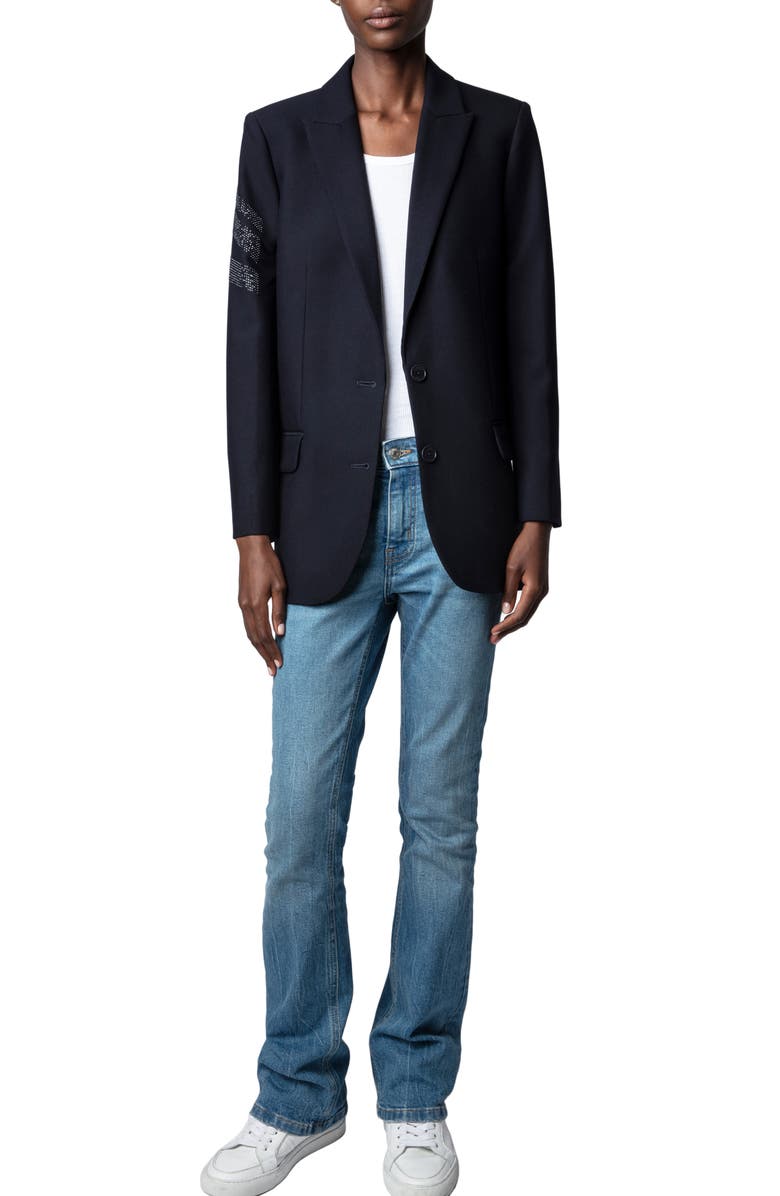Zadig & Voltaire Viva Arrow Embellished Oversize Blazer, Alternate, color,