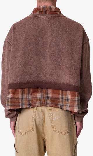 Plaid Flannel Layered Look Crewneck Sweatshirt