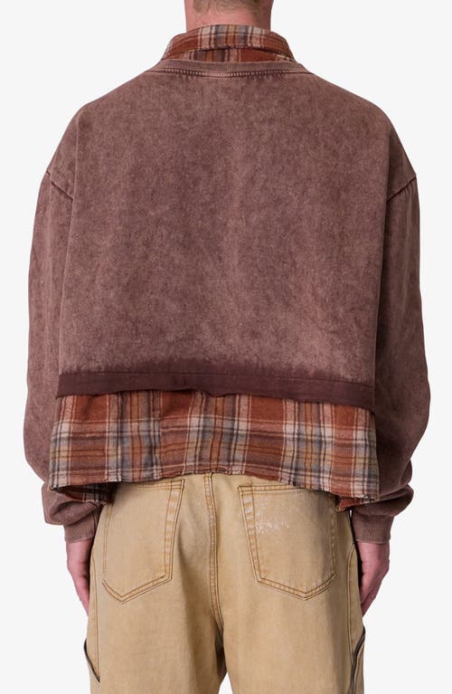 Mnml Plaid Flannel Layered Look Crewneck Sweatshirt In Brown