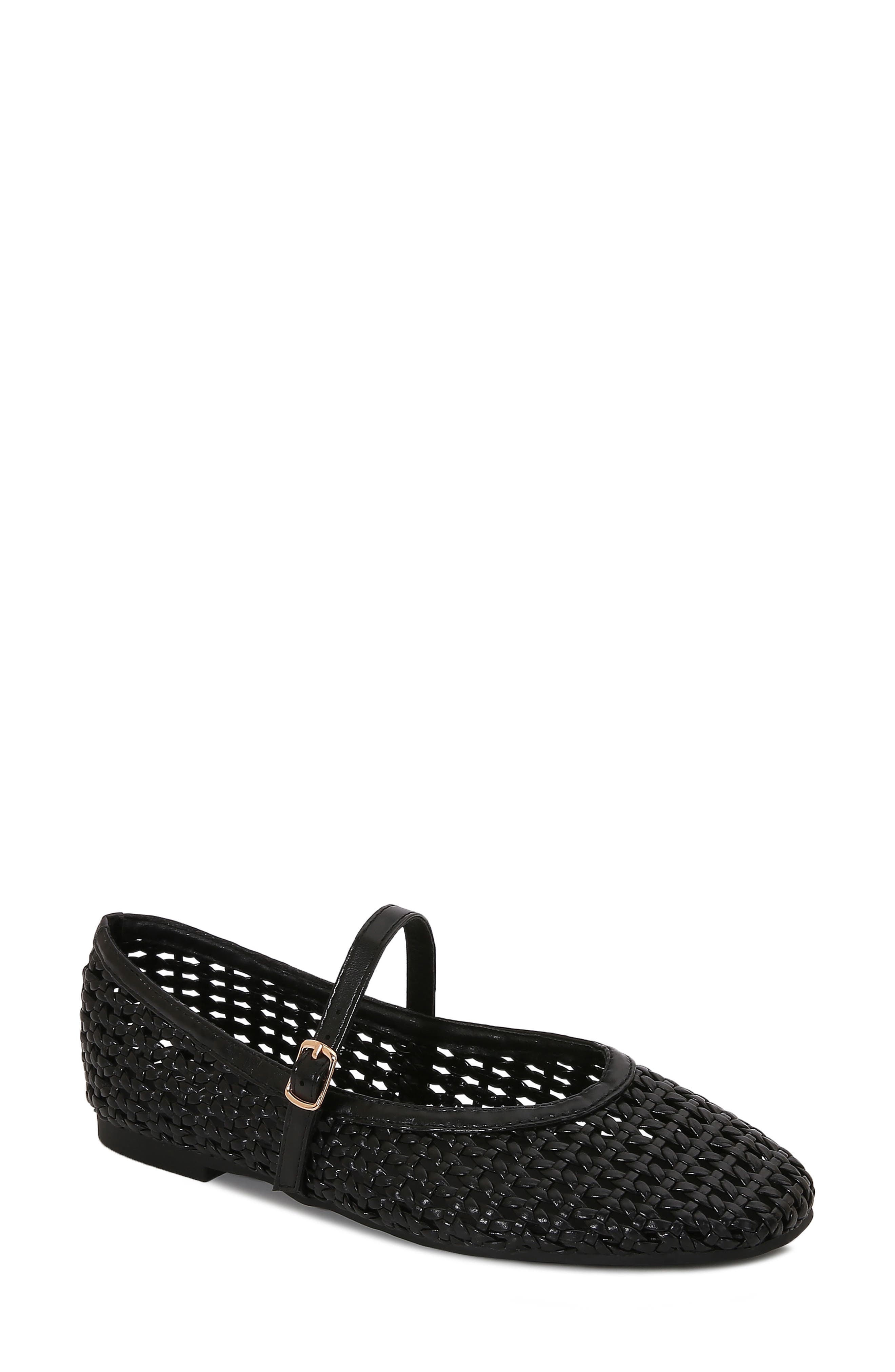 Veera Woven Faux Leather Mary Jane Flat