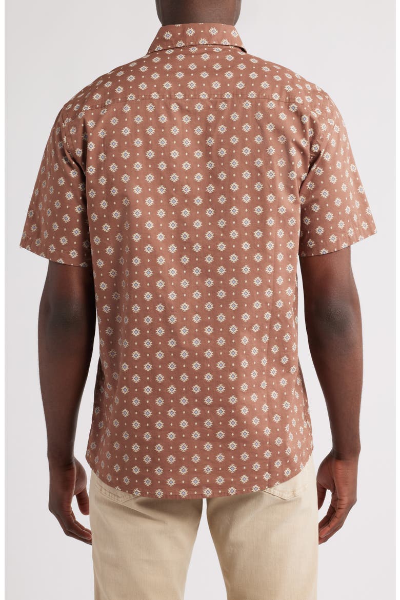 Shoreline National Park Print Short Sleeve Cotton Button-Up Shirt, Alternate, color, GEO RED BROWN