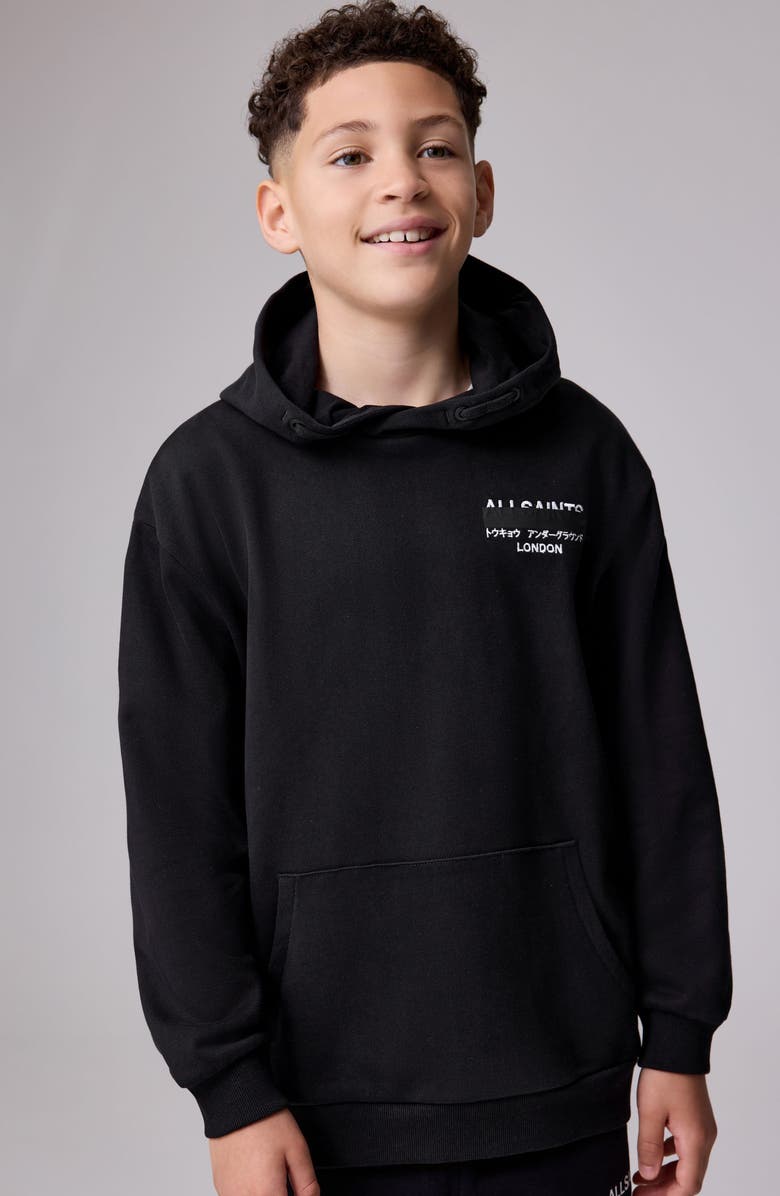 smALLSAINTS by ALLSAINTS Kids' Redact Oversize Cotton Fleece Hoodie, Alternate, color, Black