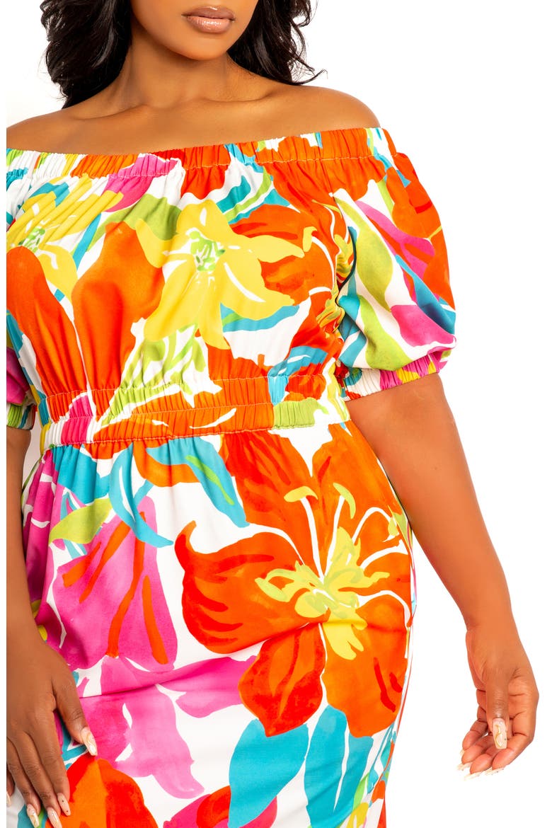 Floral Print Off the Shoulder Bow Back Dress, Alternate, color, WHITE MULTI