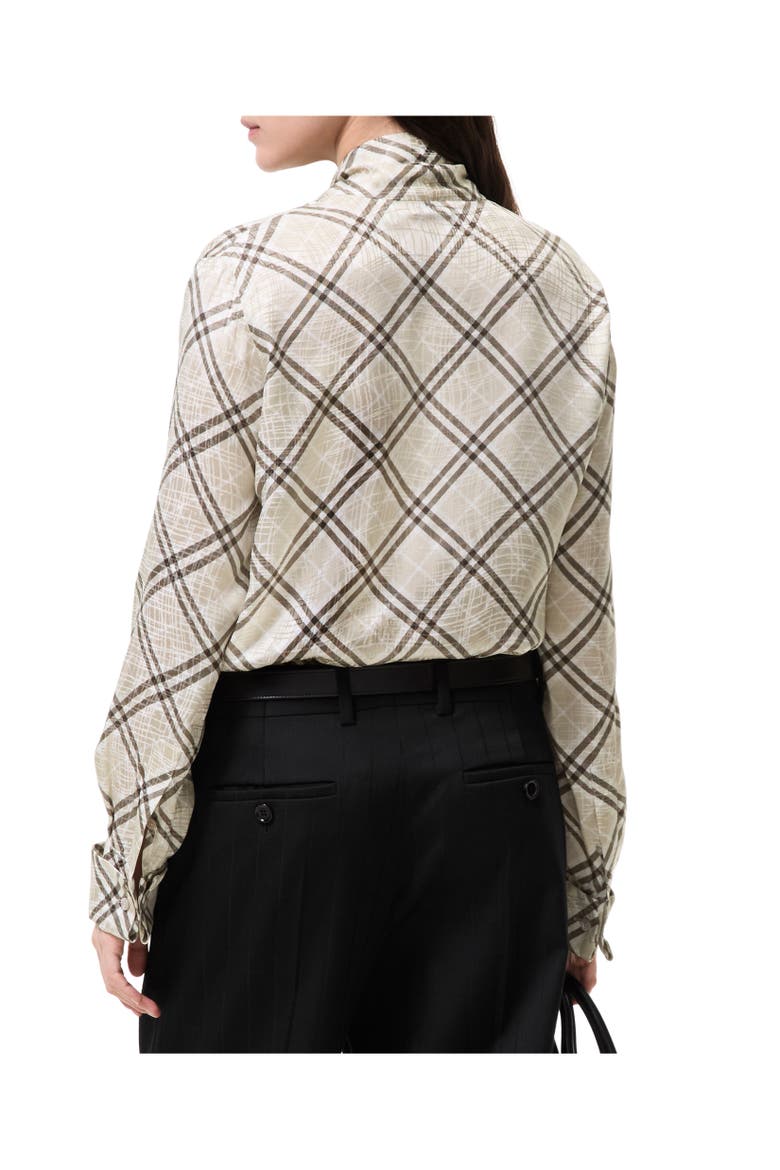 Check Silk Blend Scarf Blouse, Alternate, color, Dove grey